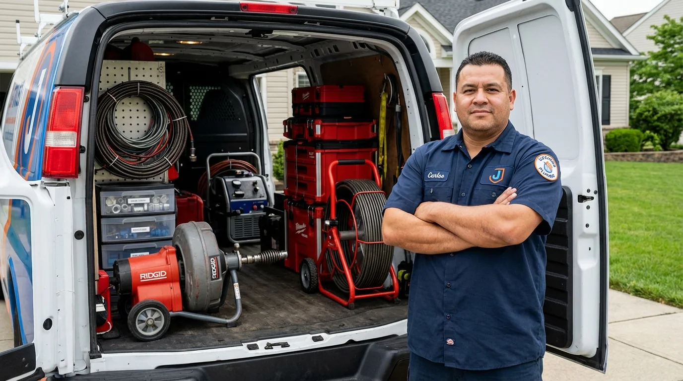 Professional drain cleaning equipment and Johns Plumbing LLC plumber in Syosset