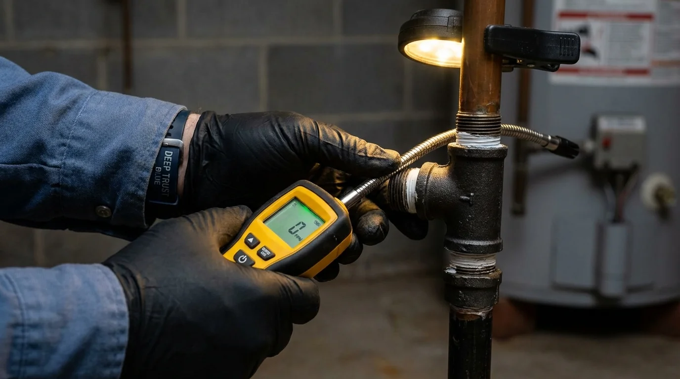 Gas leak detection with electronic sniffer by Johns Plumbing LLC in Syosset