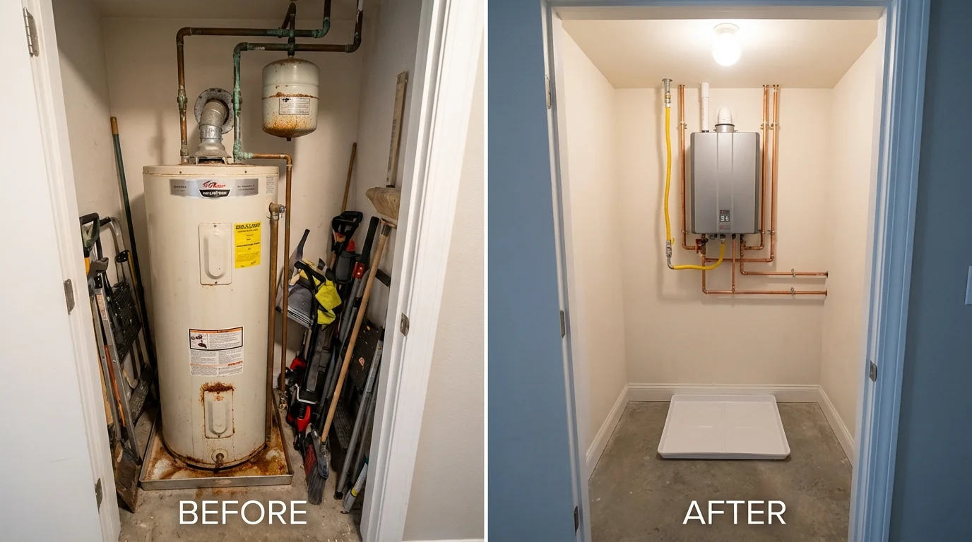 Tank water heater versus wall-mounted tankless unit comparison for Syosset, NY homeowners