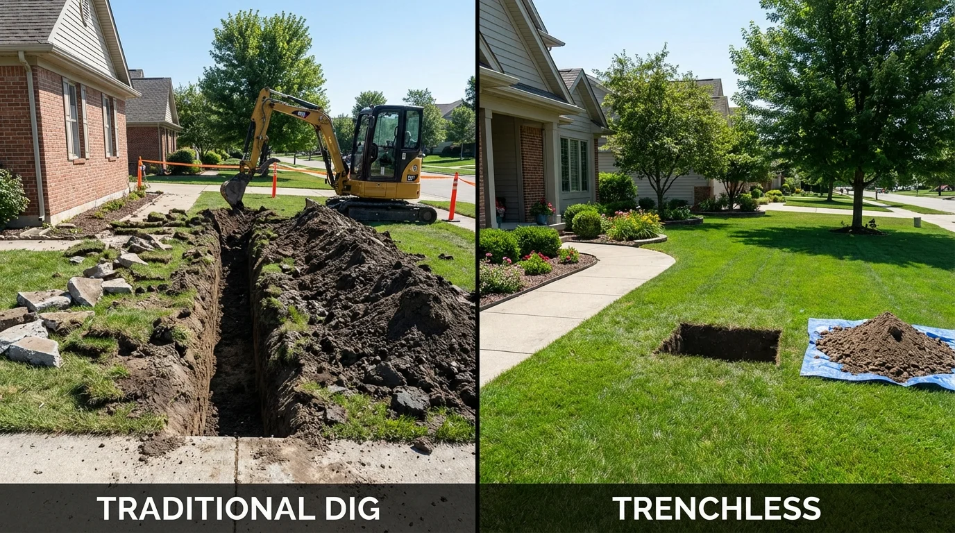 Trenchless sewer repair with minimal yard damage versus traditional excavation in Syosset, NY